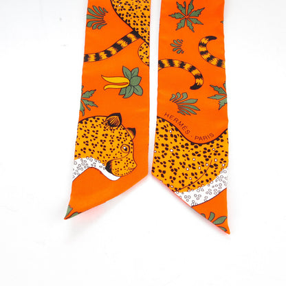 Hermes Silk Les Leopards Twilly Orange Abricot Vert 5 of 6