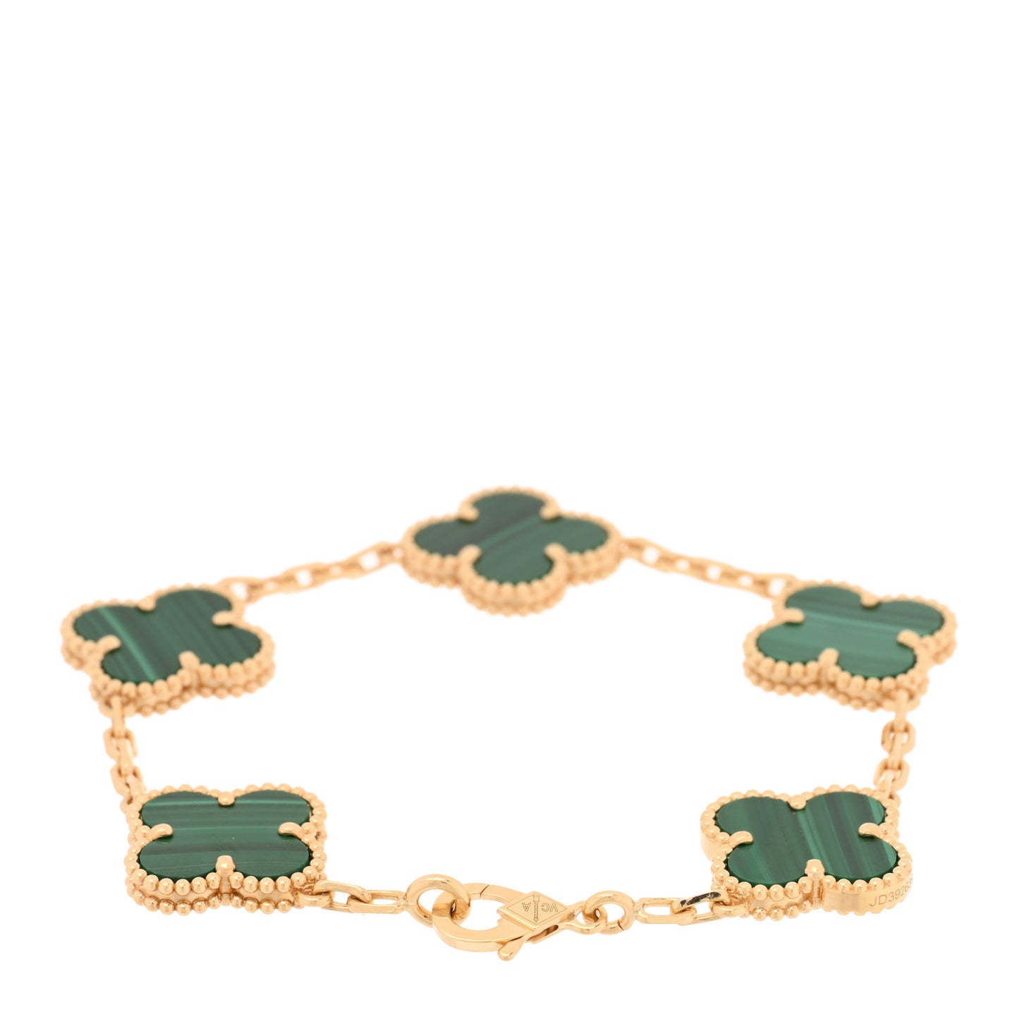 18K Yellow Gold Malachite 5 Motifs Vintage Alhambra Bracelet