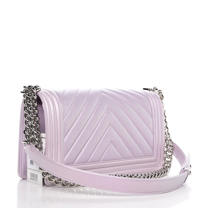 Chanel Metallic Lambskin Chevron Quilted Medium Boy Flap Pink 4 of 9