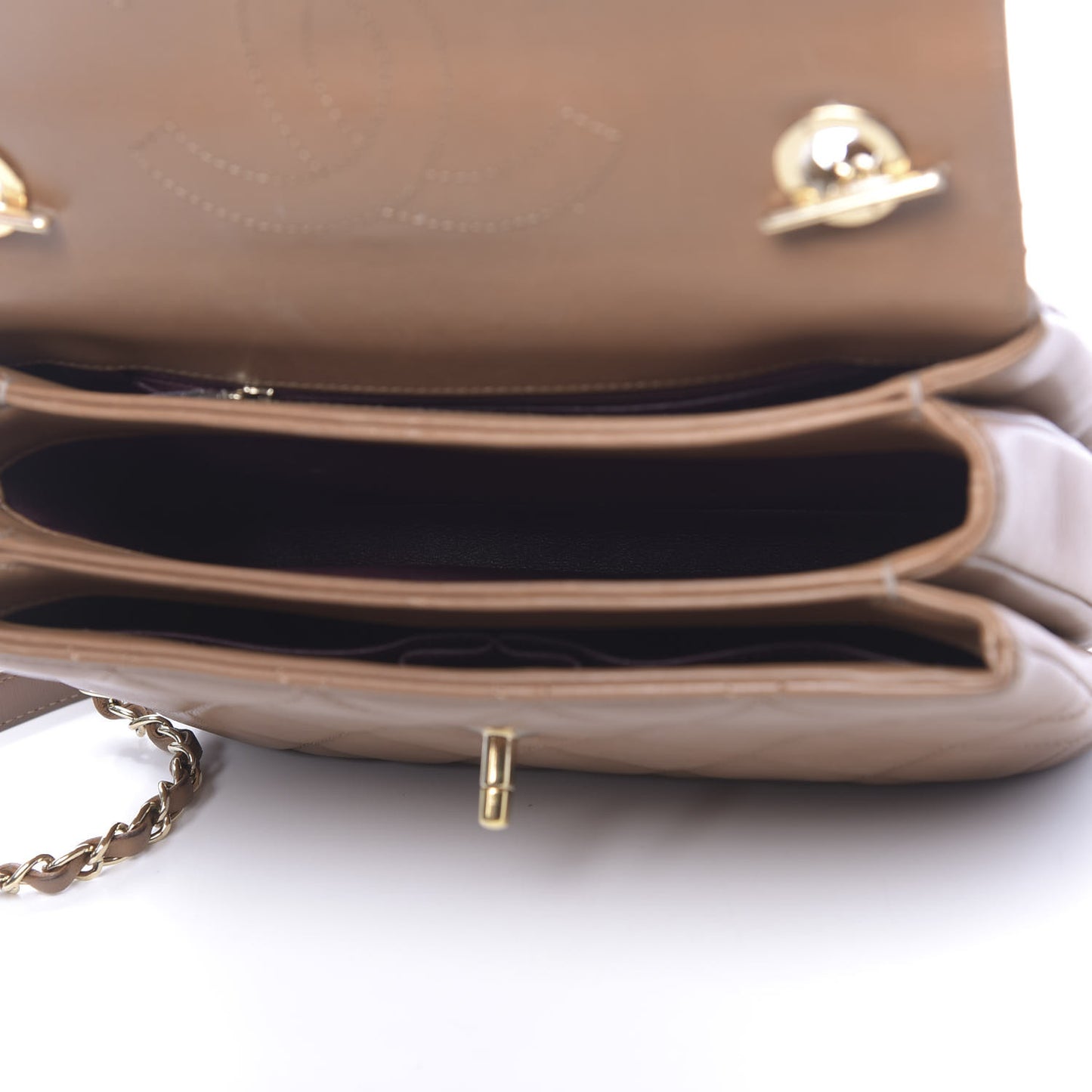 Lambskin Quilted Small Trendy CC Flap Dual Handle Bag Camel