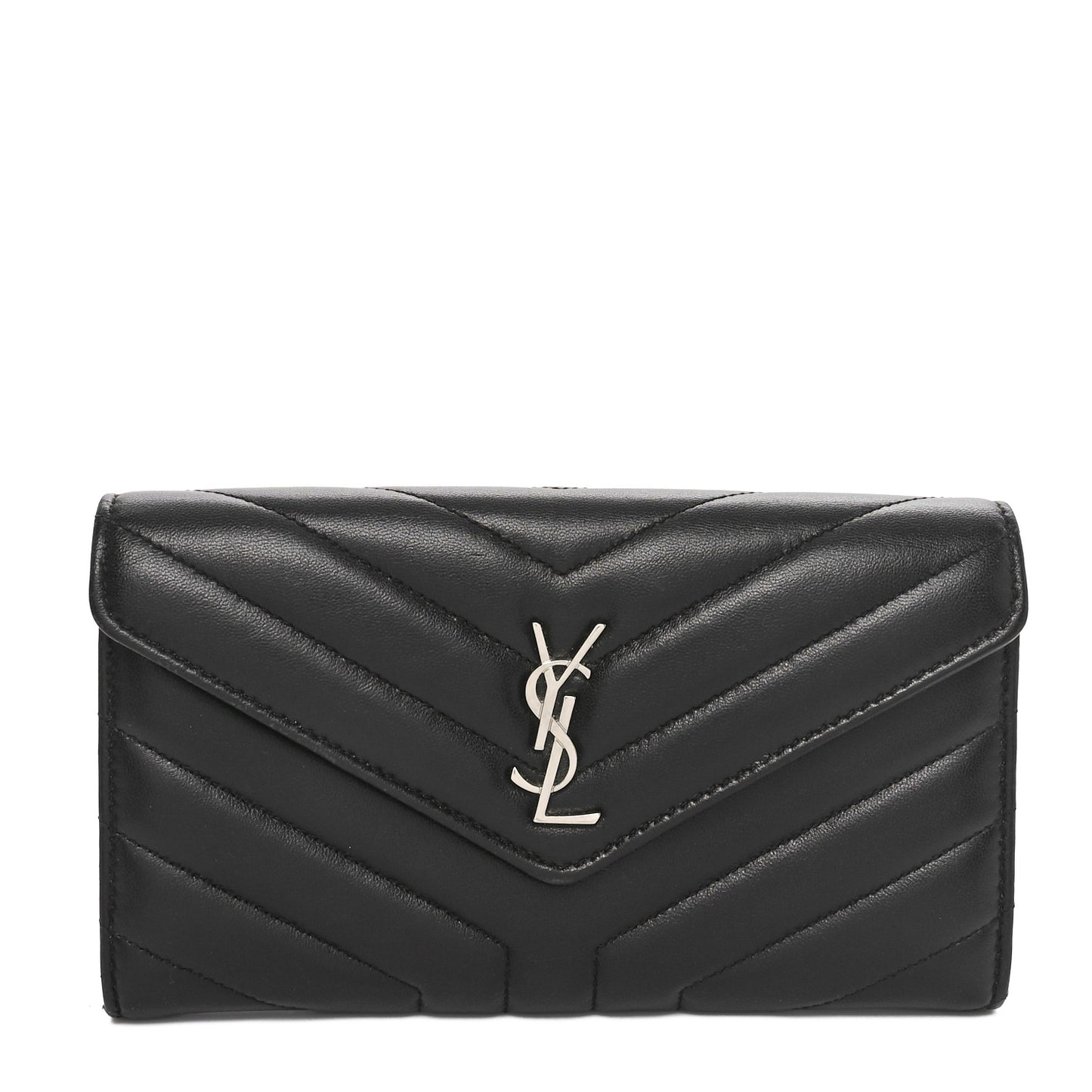 Lambskin Y Quilted Monogram Large Loulou Flap Wallet Black