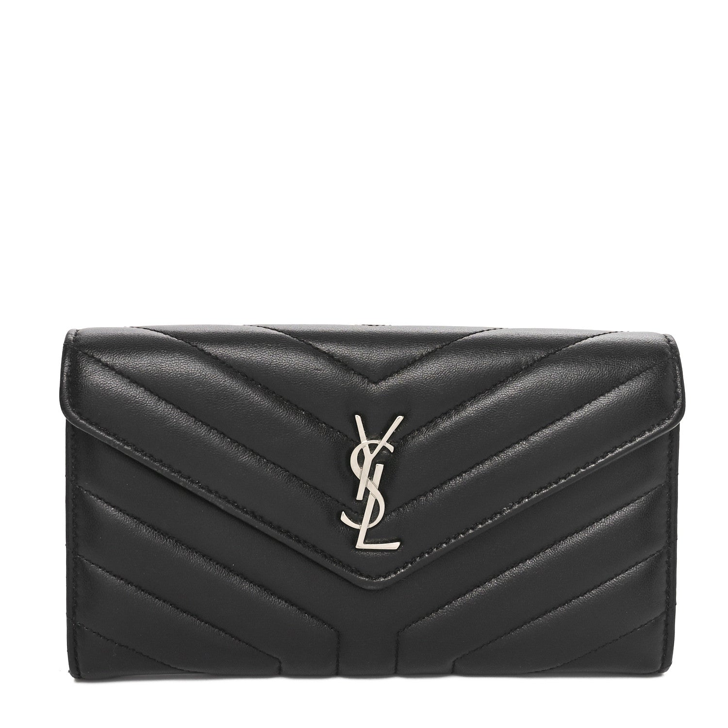 Saint Laurent Lambskin Y Quilted Monogram Large Loulou Flap Wallet Black 1 of 10