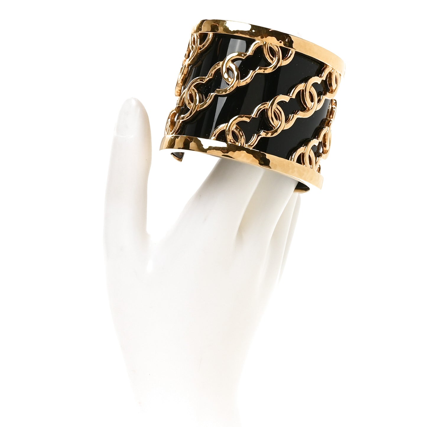 Resin Metal CC Cuff Bracelet Gold Black