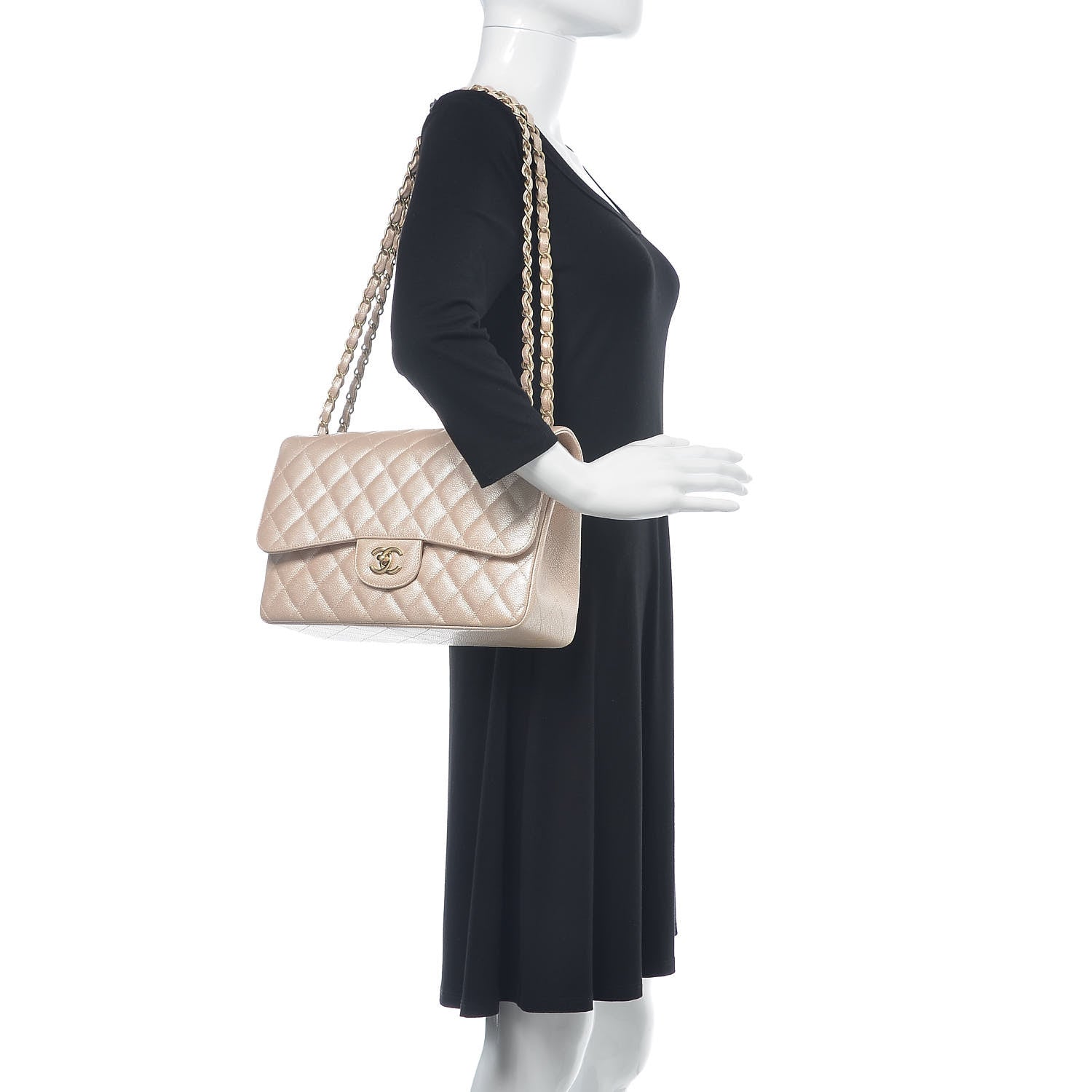 Chanel Pearly Caviar Quilted Jumbo Double Flap Light Beige 2 of 14
