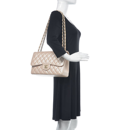 Chanel Pearly Caviar Quilted Jumbo Double Flap Light Beige 2 of 14