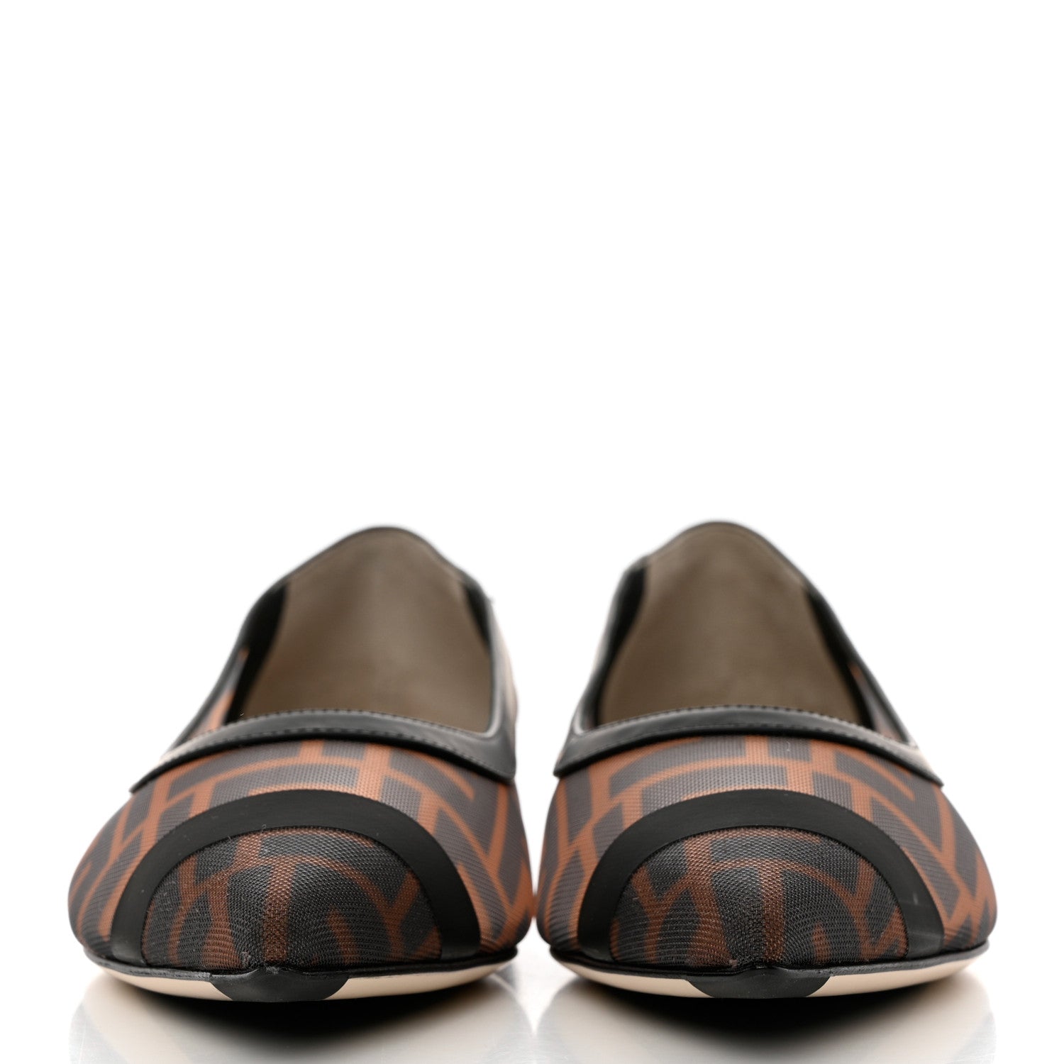 Fendi Mesh FF Skimmer Ballerina Flats 38 Tobacco Moro Black 2 of 8