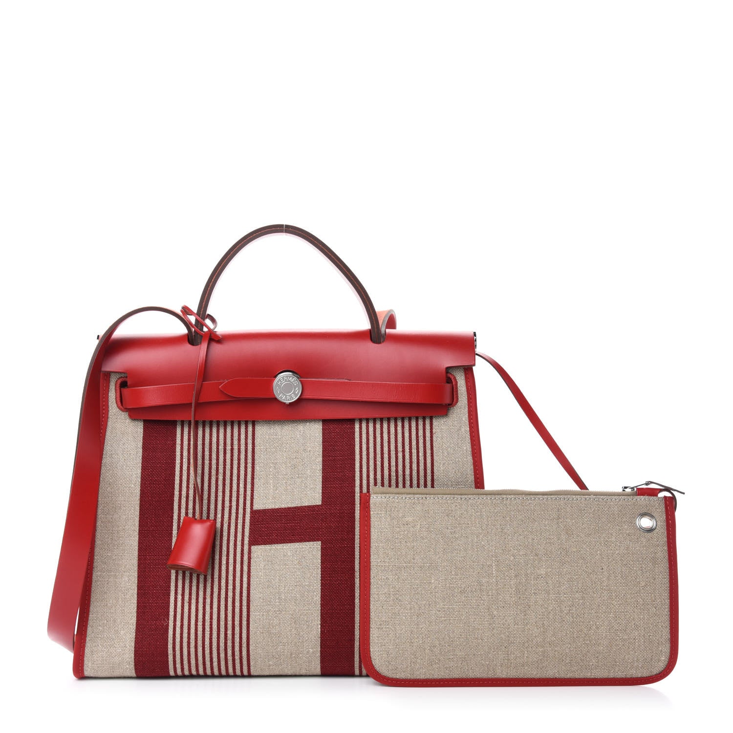 Hermes Vache Hunter Toile H Vibration Herbag Zip 31 PM Bordeaux Ficelle Rouge Piment 1 of 10