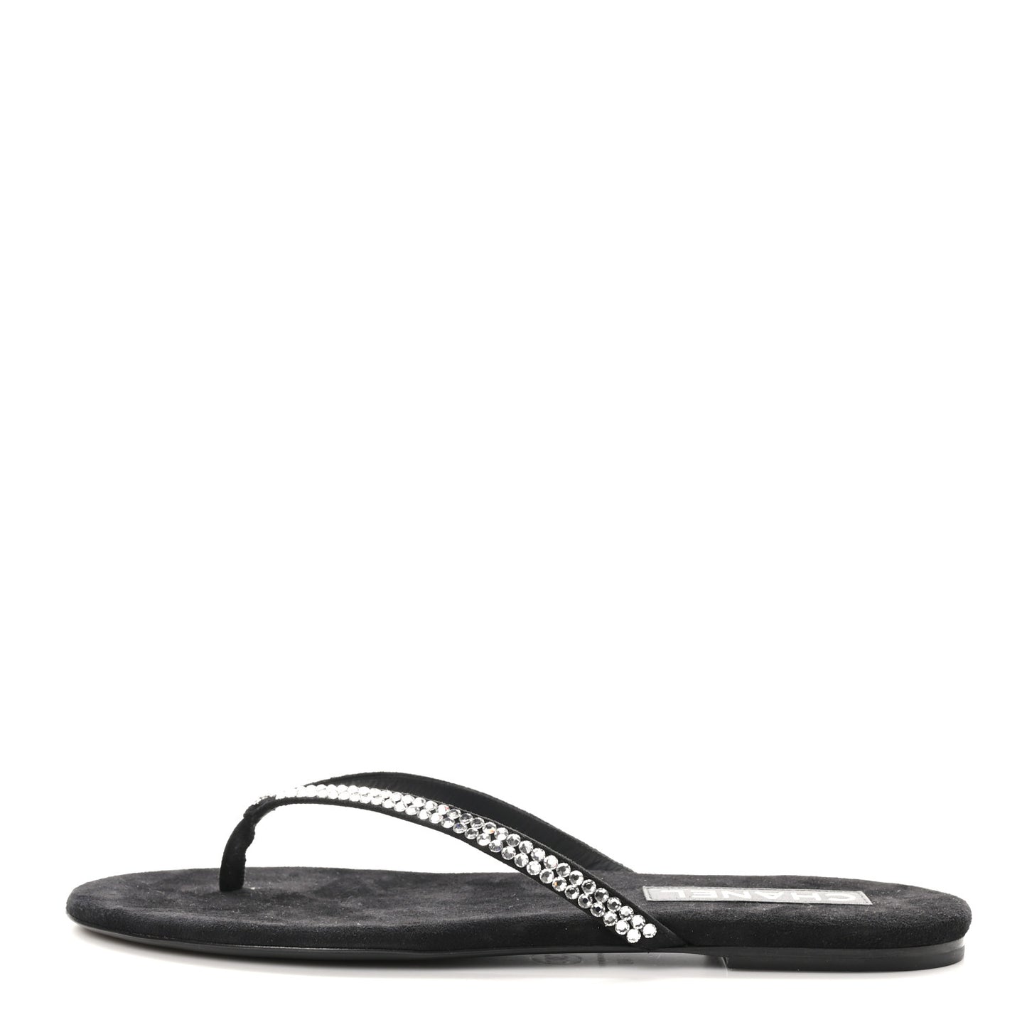 Suede Kidskin Strass CC Thong Sandals 40 Black