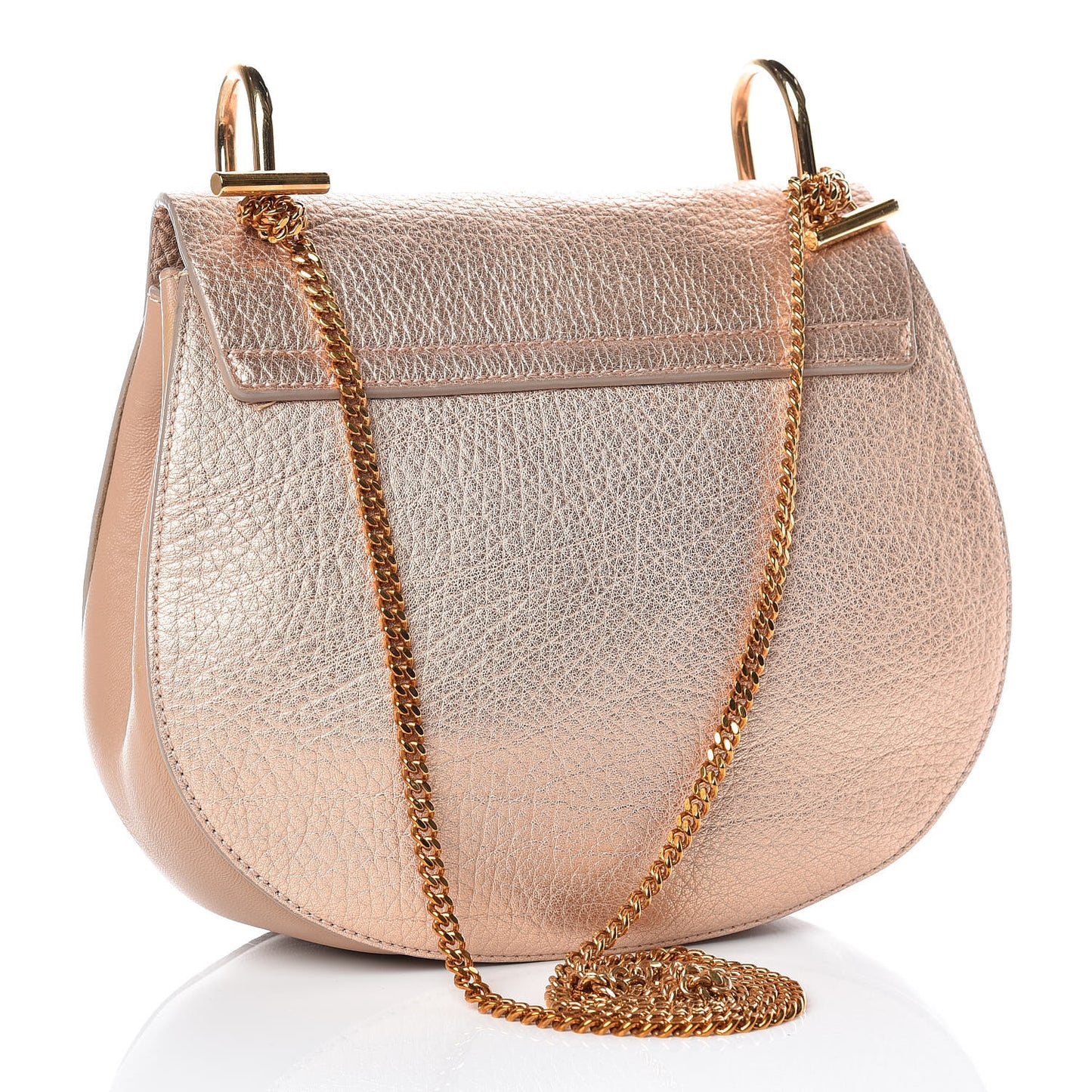Metallic Grained Goatskin Drew Shoulder Bag Rose Gold