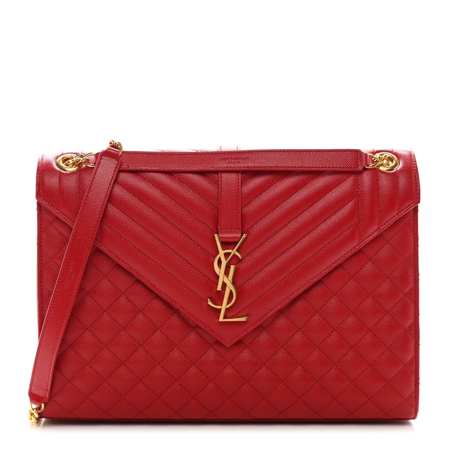 Grain De Poudre Mixed Matelasse Large Triquilt Monogram Satchel New Red