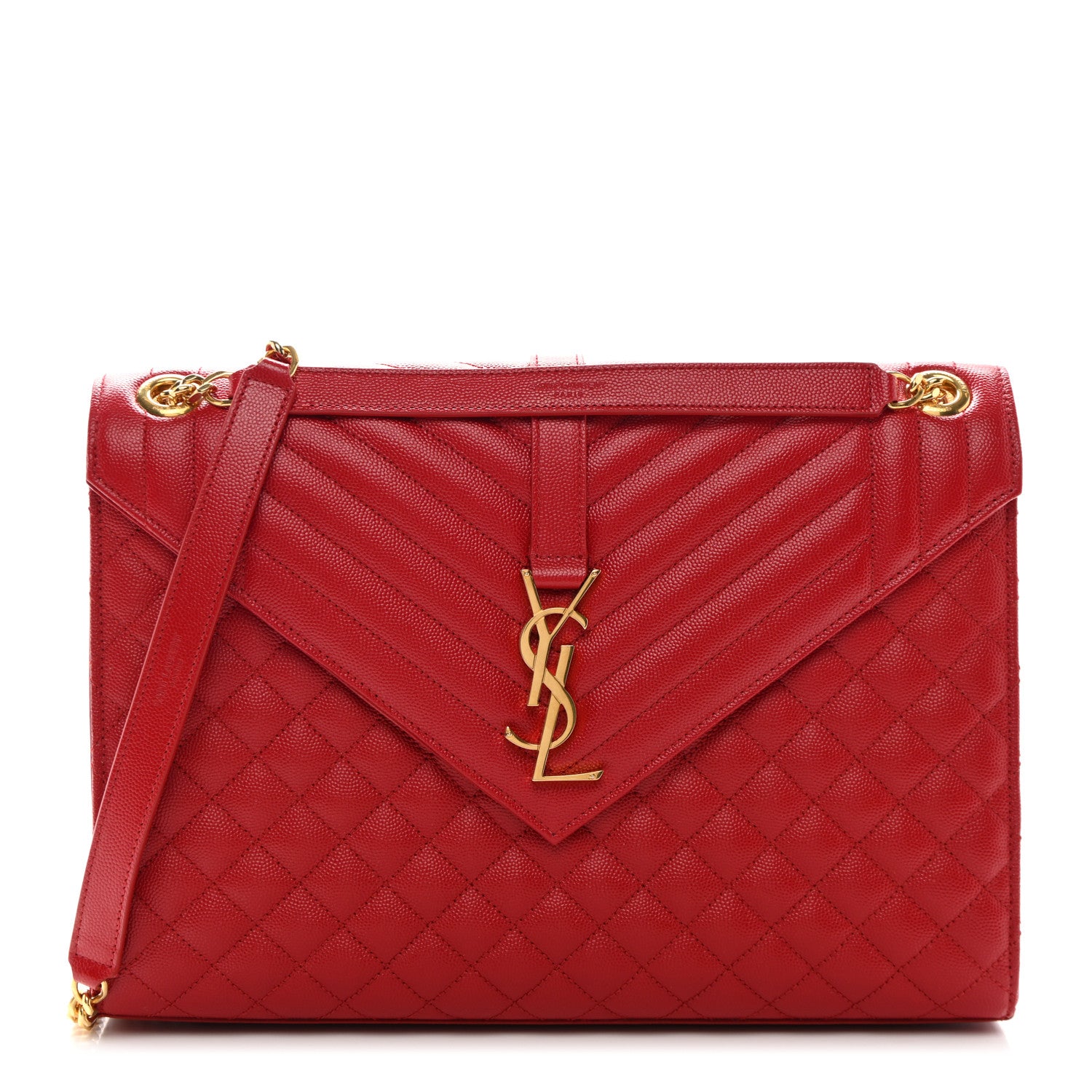 Saint Laurent Grain De Poudre Mixed Matelasse Large Triquilt Monogram Satchel New Red 1 of 11