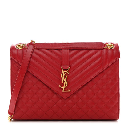 Saint Laurent Grain De Poudre Mixed Matelasse Large Triquilt Monogram Satchel New Red 1 of 11