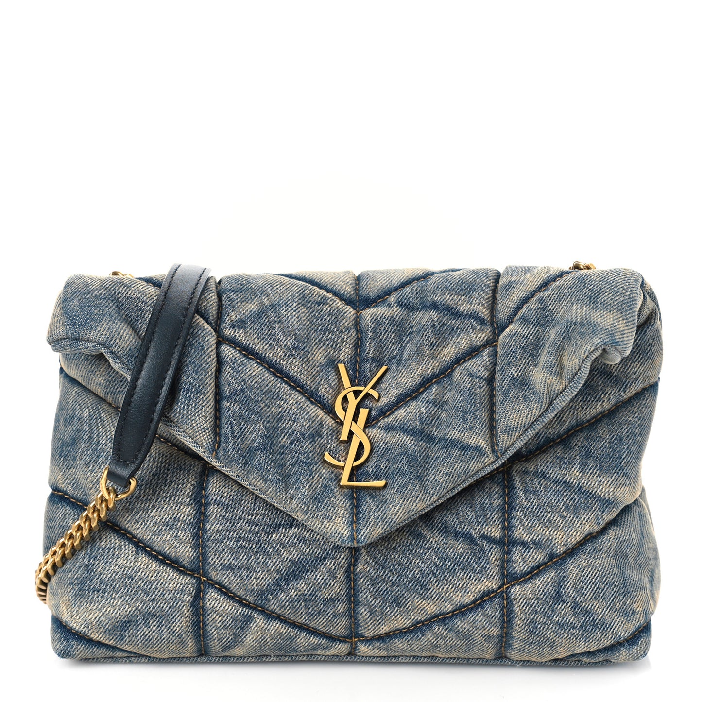 Denim Quilted Toy Loulou Puffer Monogram Chain Satchel Rodeo Blue