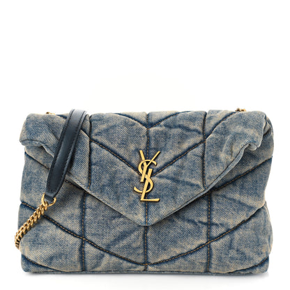 Saint Laurent Denim Quilted Toy Loulou Puffer Monogram Chain Satchel Rodeo Blue 1 of 7