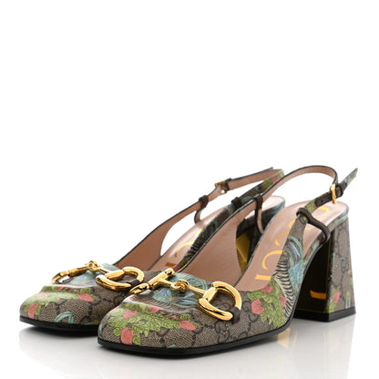 Gucci GG Supreme Monogram Tiger Savanah Horsebit 75mm Slingback Pumps 37 Beige Ebony Multicolor 3 of 7