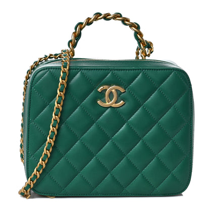 Chanel Lambskin Quilted Top Handle Vanity Case Green 1 of 8