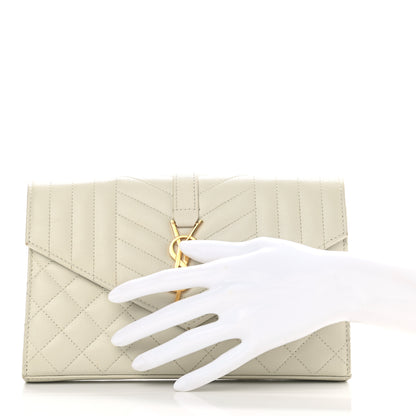 Saint Laurent Grain De Poudre Mixed Matelasse Triquilt Monogram Chain Wallet Crema Soft 3 of 8