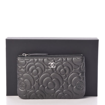 Chanel Goatskin Camellia Embossed Cosmetic Pouch Anthracite 8 of 8