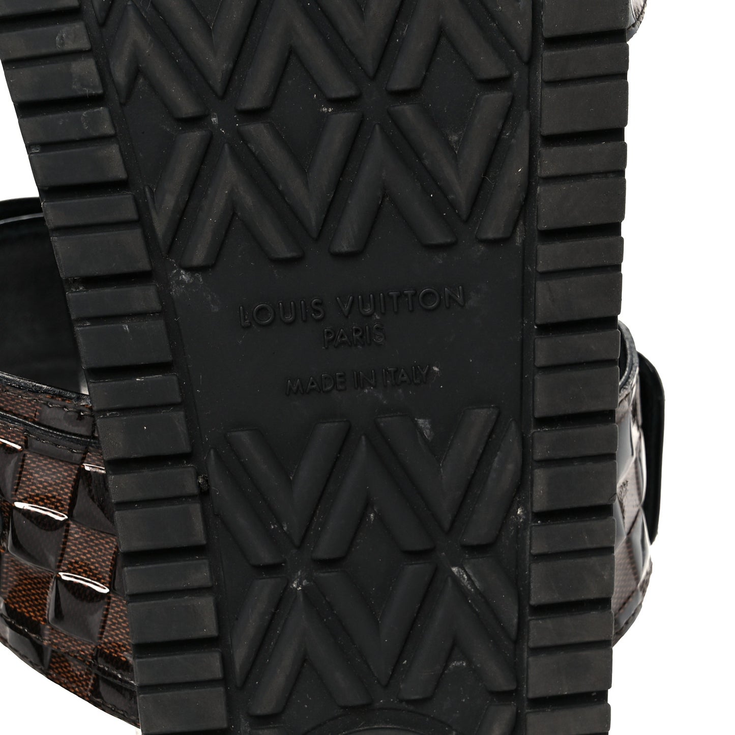 Damier Patent Calfskin Bom Dia Flat Sandals 38.5 Ebene