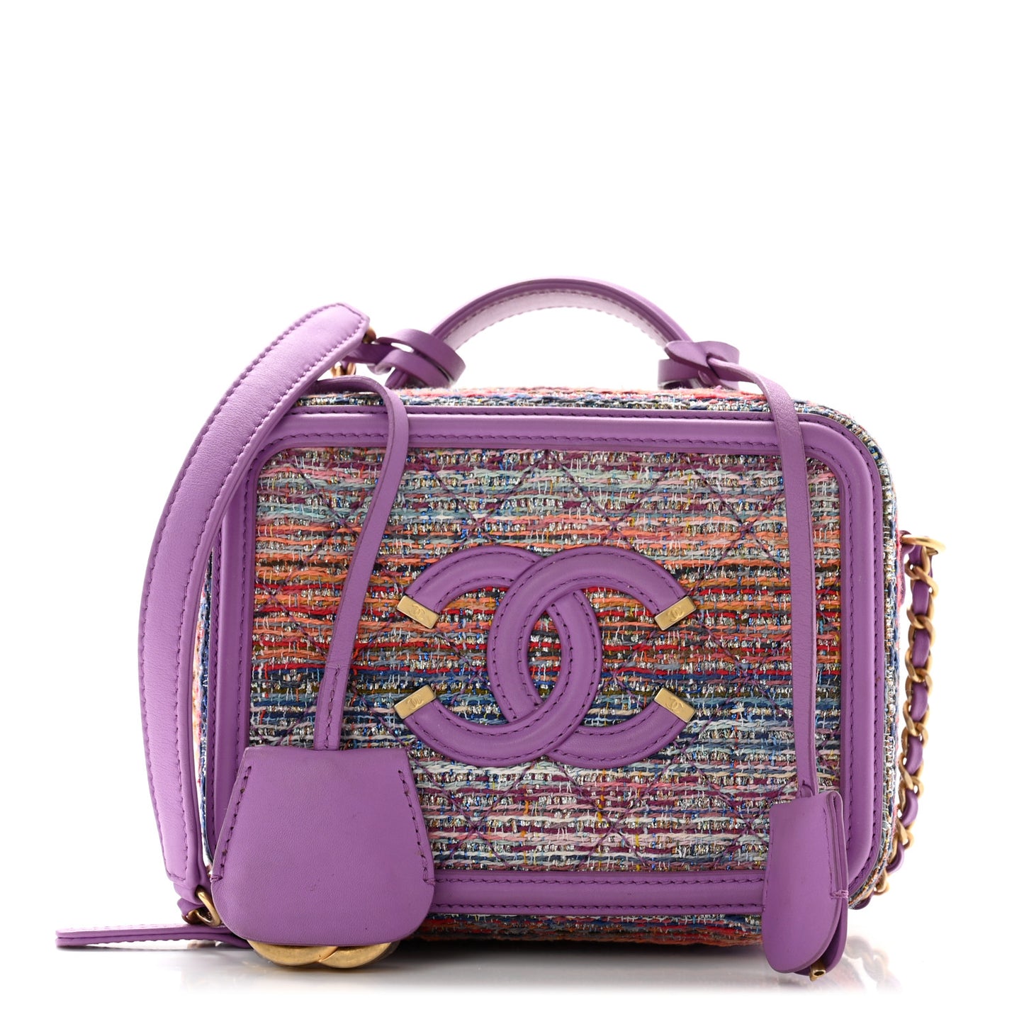 Tweed Quilted Small CC Filigree Vanity Case Purple Multicolor