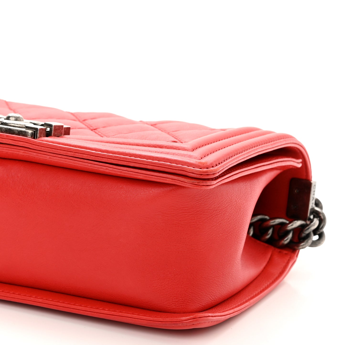 Calfskin Double Stitch Small Boy Flap Red