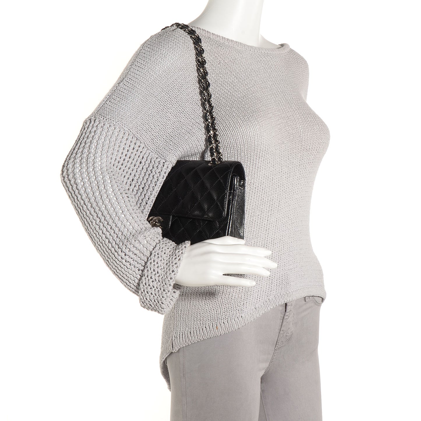 Caviar Quilted Medium Double Flap Black