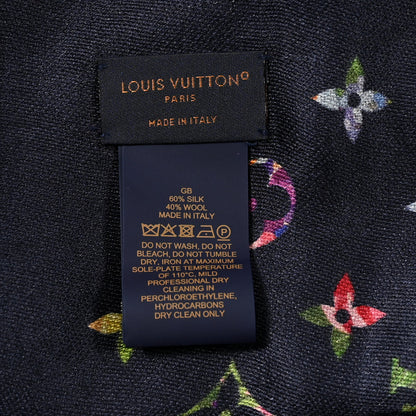 Louis Vuitton Silk Wool Monogram LV Garden Shawl Navy Blue 3 of 5