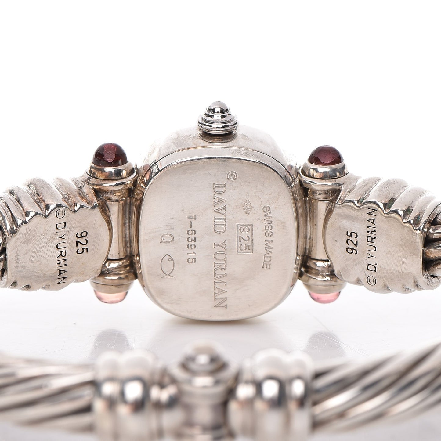Sterling Silver Diamond Pink Mother of Pearl Pink Tourmaline 21mm Classic Cable Quartz Watch