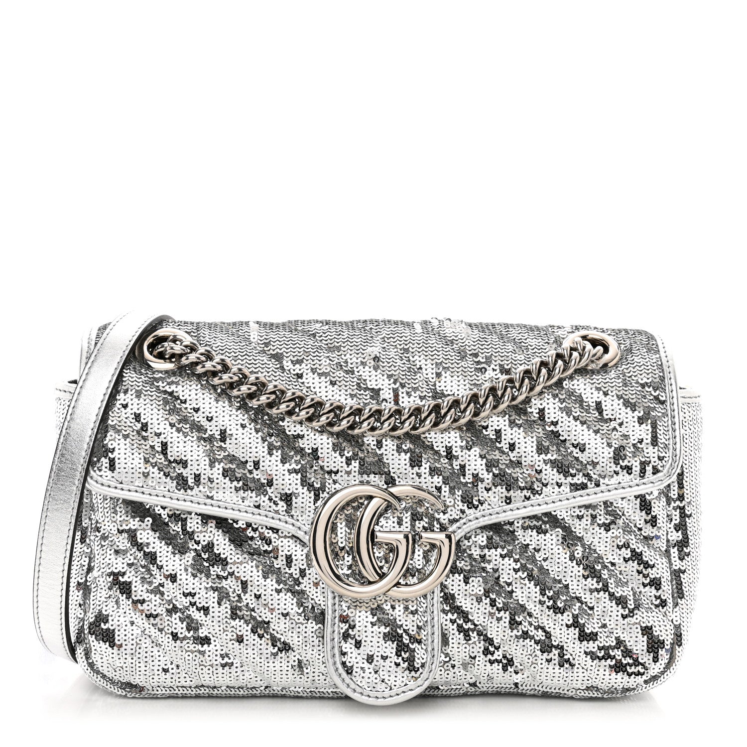Gucci Sequin Matelasse Small GG Marmont Shoulder Bag Silver 1 of 11