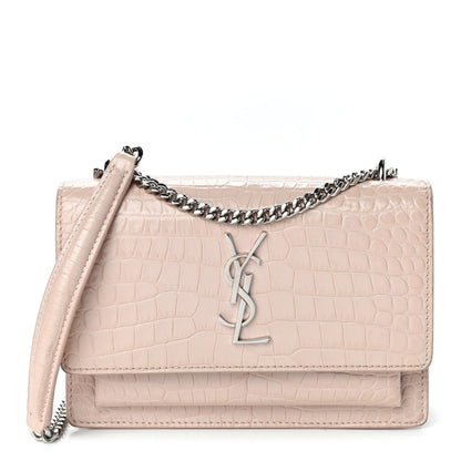Saint Laurent Calfskin Crocodile Embossed Monogram Sunset Chain Wallet Rose Antic 1 of 5