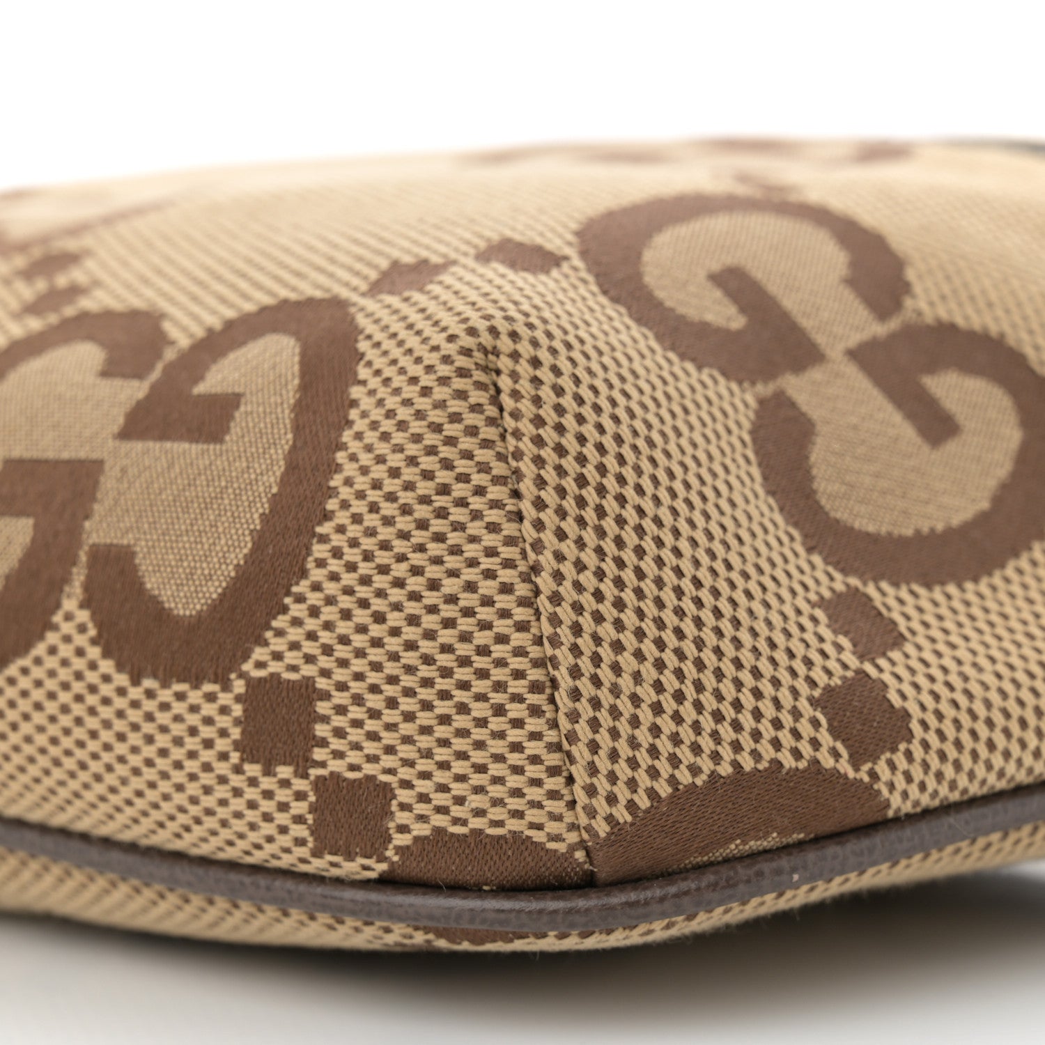 Gucci Monogram Jumbo GG Textured Dollar Calfskin Web Belt Bag Camel Ebony New Acero 10 of 11