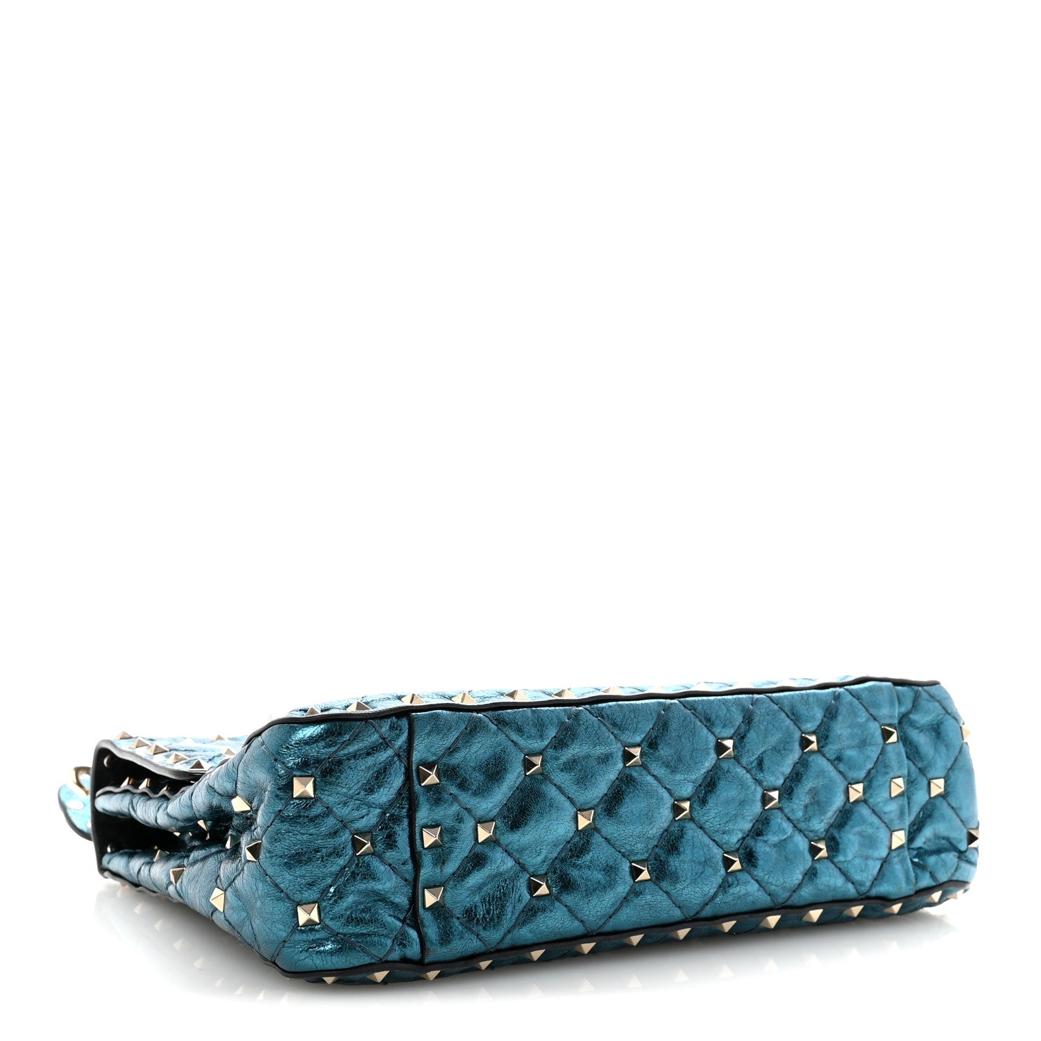 Valentino Garavani Metallic Wrinkled Lambskin Medium Rockstud Spike Shoulder Bag Peacock 4 of 9