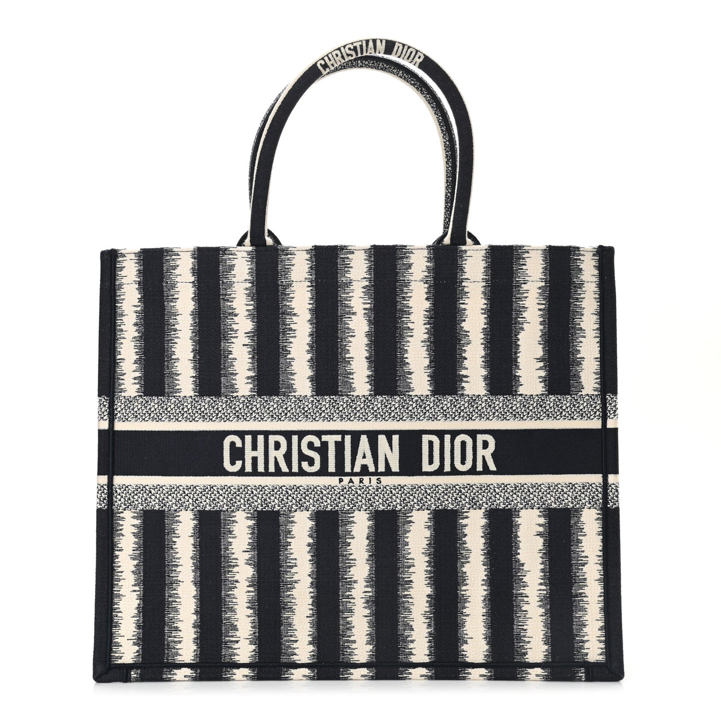 Canvas Embroidered Large Striped Book Tote Navy