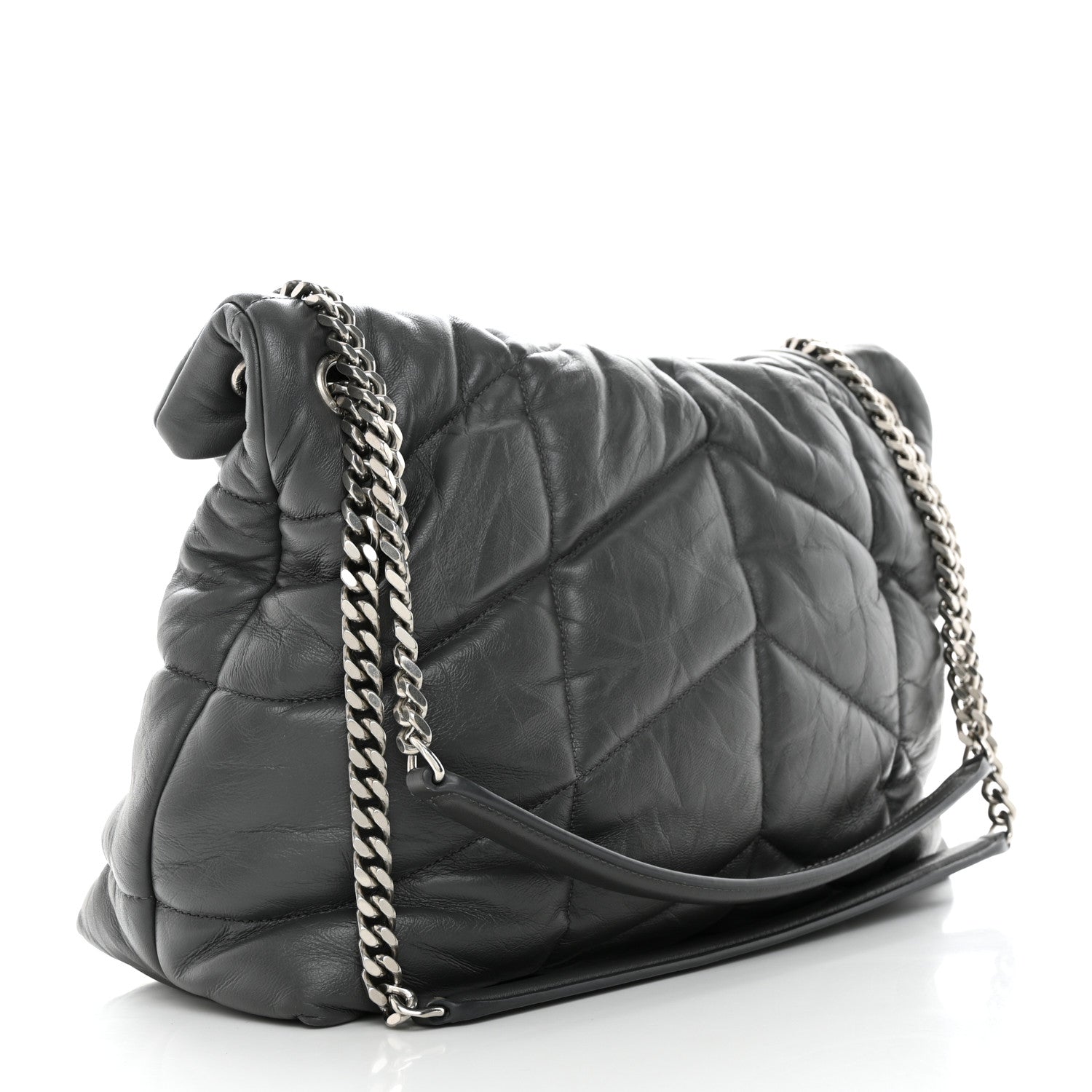Saint Laurent Calfskin Quilted Medium Loulou Puffer Monogram Chain Satchel Storm 3 of 10
