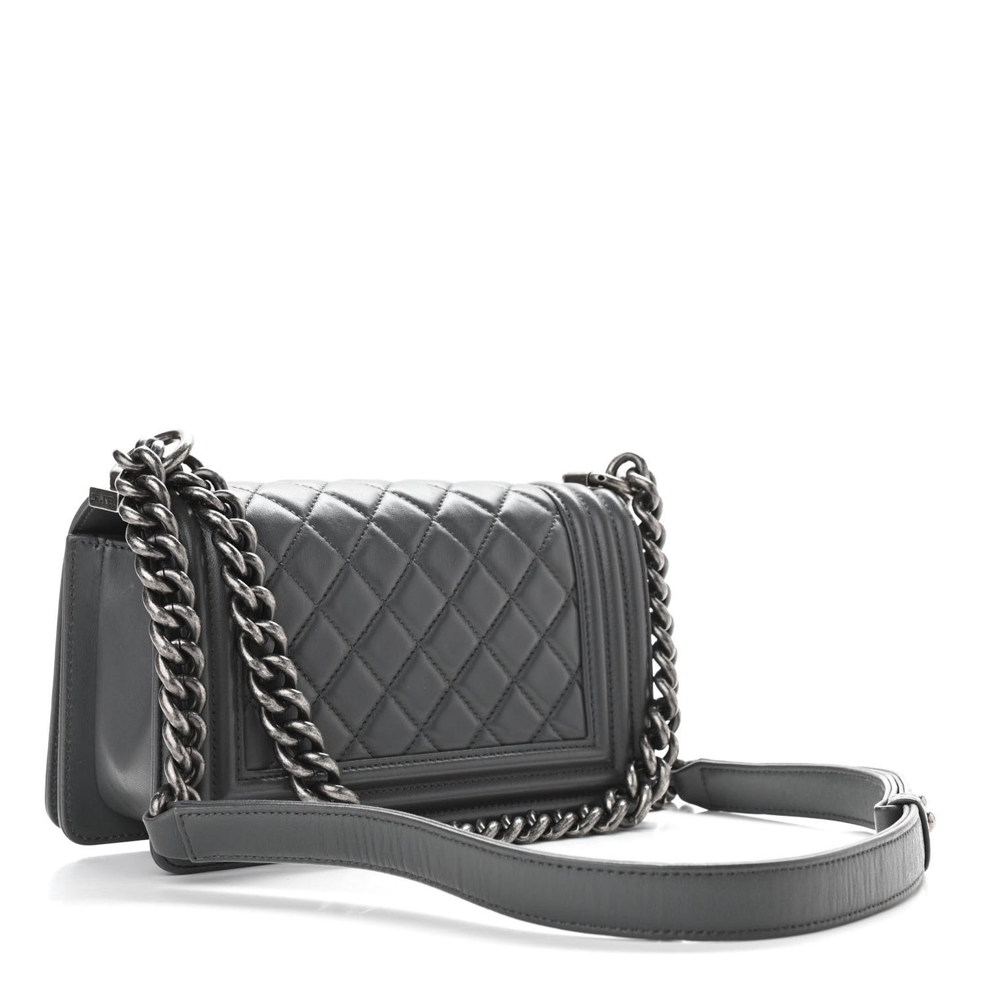 Lambskin Quilted Small Boy Flap Dark Grey