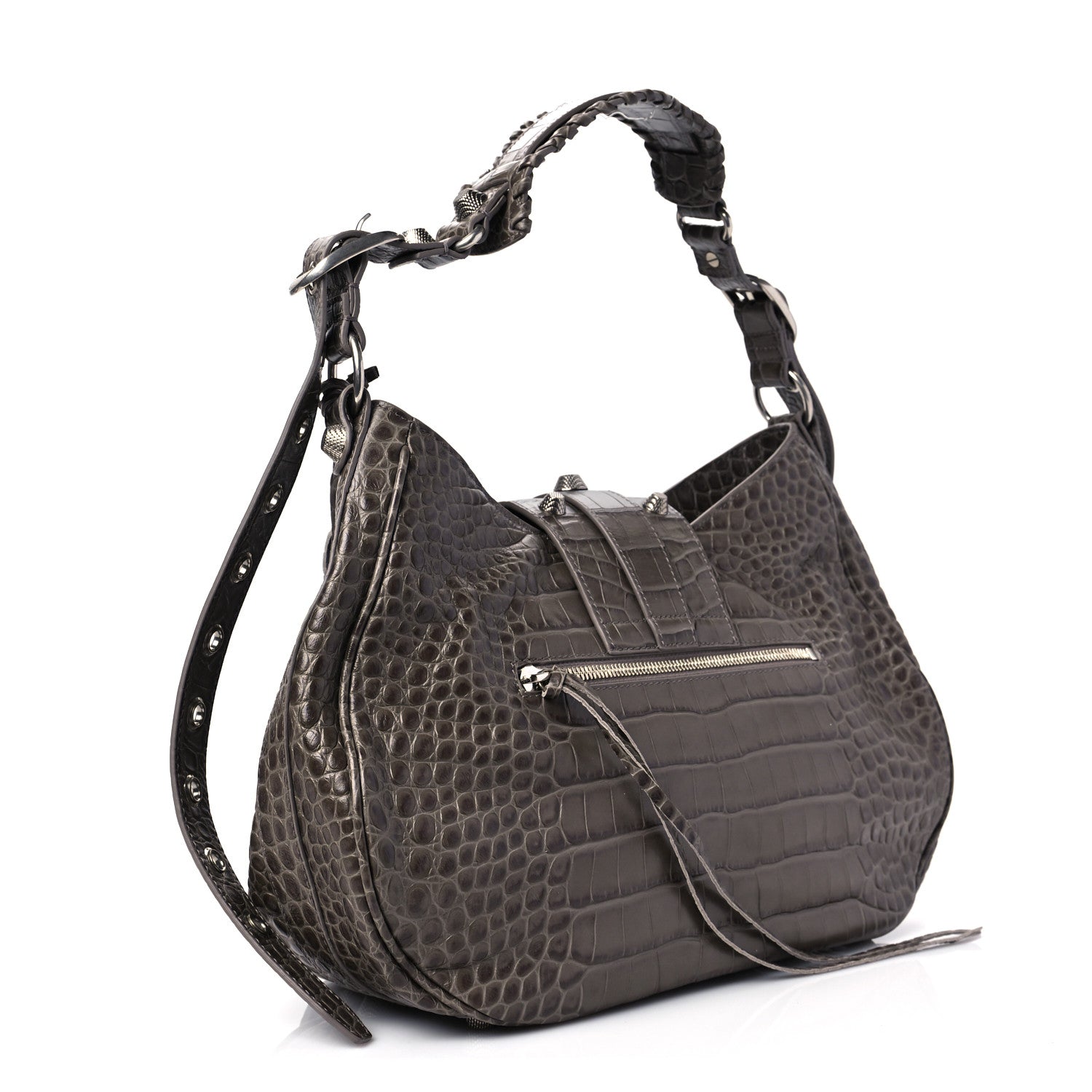 Balenciaga Extra Supple Calfskin Crocodile Embossed Medium Le Cagole Shoulder Bag Medium Grey 3 of 8