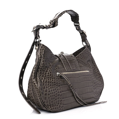Balenciaga Extra Supple Calfskin Crocodile Embossed Medium Le Cagole Shoulder Bag Medium Grey 3 of 8