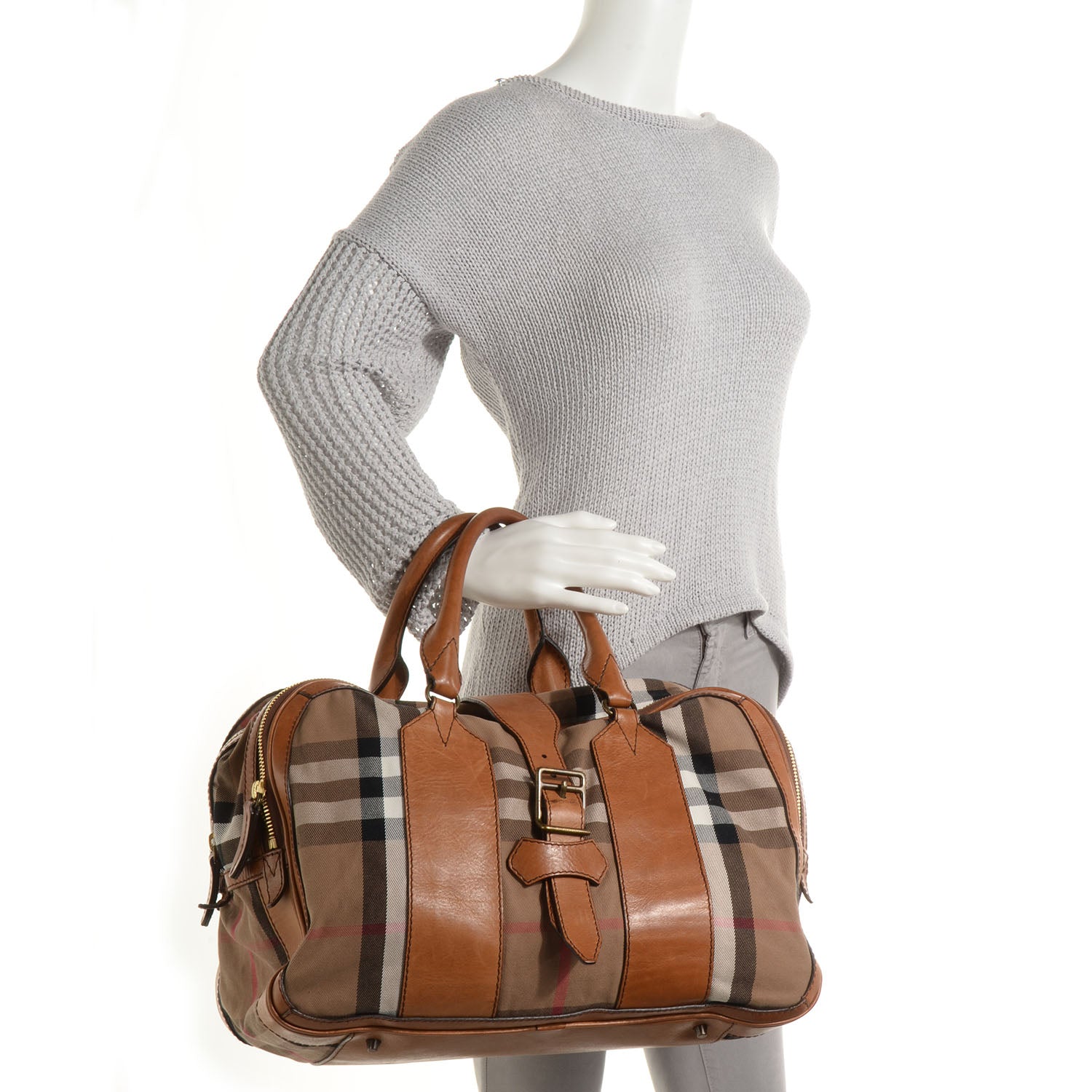 Burberry Vintage Leather House Check Tote Saddle Brown 2 of 12