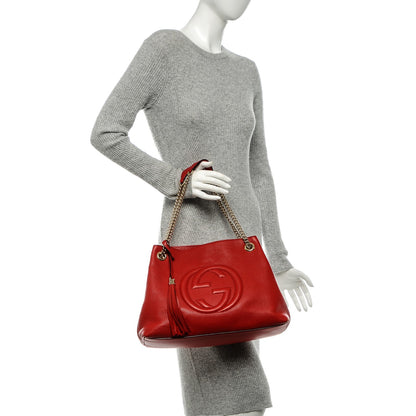 Gucci Pebbled Calfskin Medium Soho Chain Shoulder Bag Tabasco Red 2 of 6