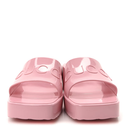 Gucci Rubber Gucci Logo Womens Platform 20/60mm Slide Sandals 37 Wild Rose 2 of 9