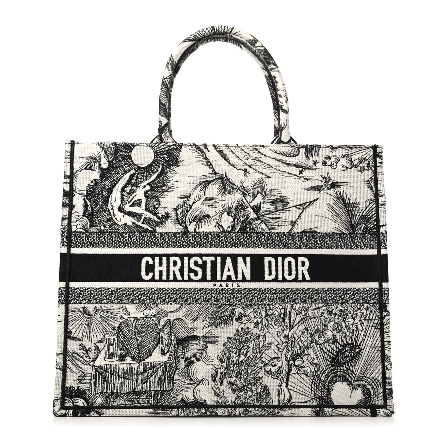 Canvas Embroidered Toile De Jouy Book Tote White Black