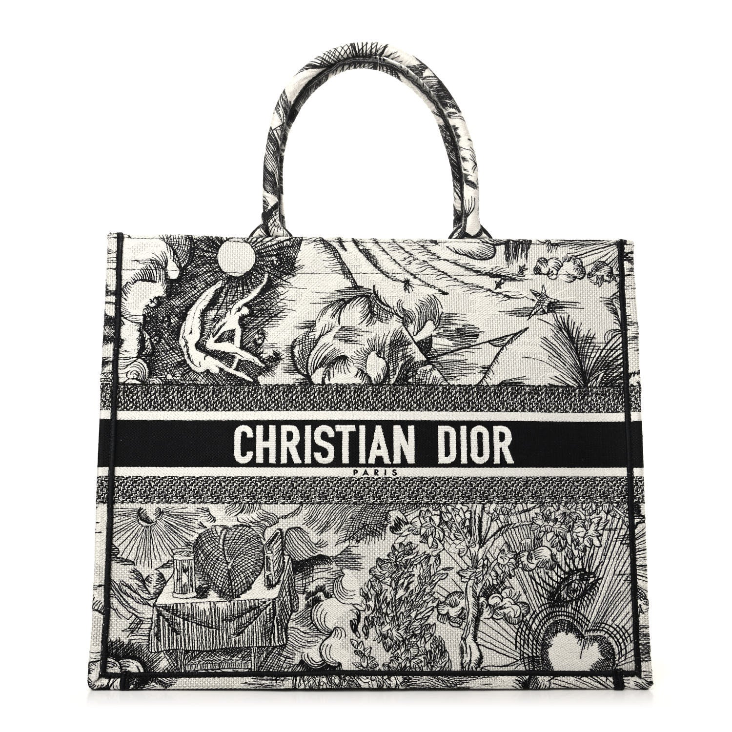 Christian Dior Canvas Embroidered Toile De Jouy Book Tote White Black 1 of 9