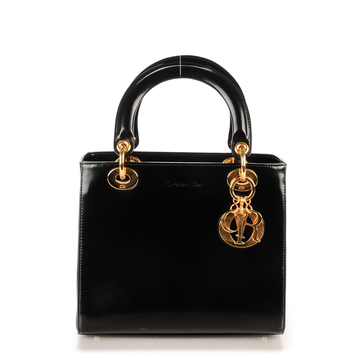 Christian Dior Vintage Patent Medium Lady Dior Black 1 of 8