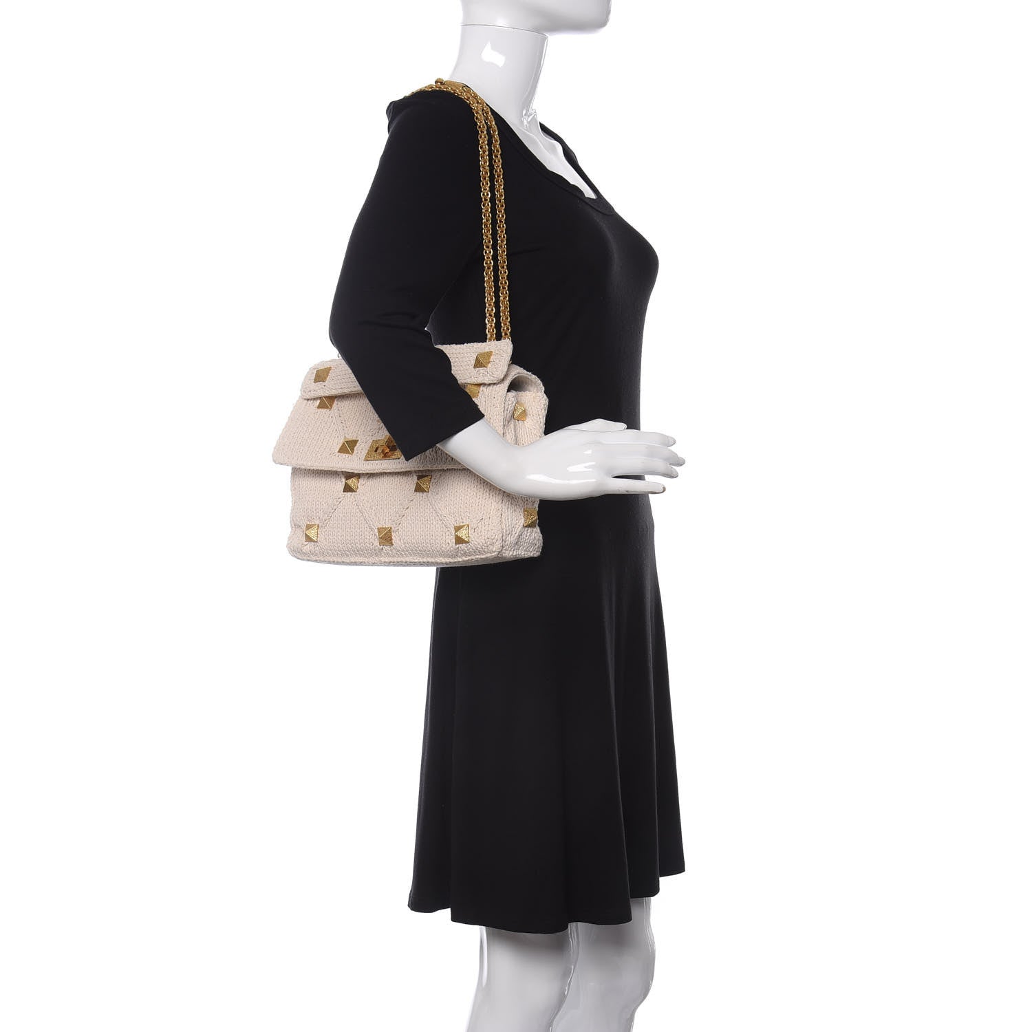 Valentino Garavani Knit Large Roman Stud Shoulder Bag Ecru 2 of 9
