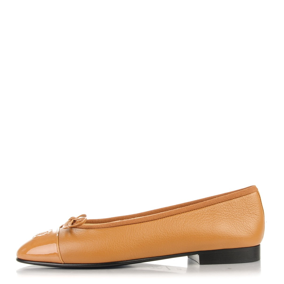 Chanel Patent Goatskin Cap Toe Ballerina Flats 36 Camel 1 of 8