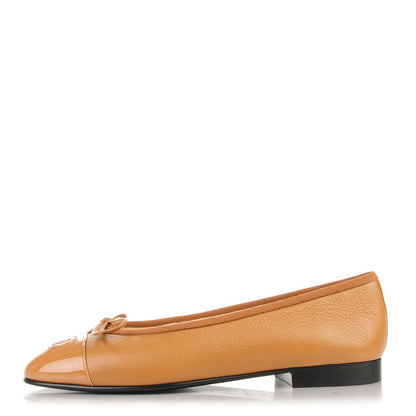 Chanel Patent Goatskin Cap Toe Ballerina Flats 36 Camel 1 of 8