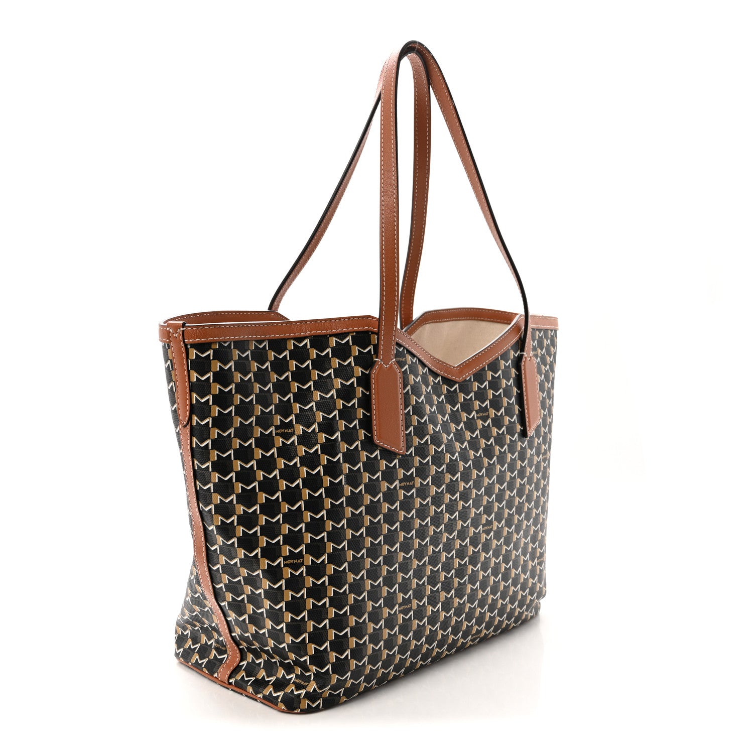 Moynat Calfskin Canvas M Tote PM Brown 4 of 10