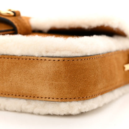 Gucci Suede Shearling Horsebit Mini 1955 Shoulder Bag Honey Beige Milk 10 of 10
