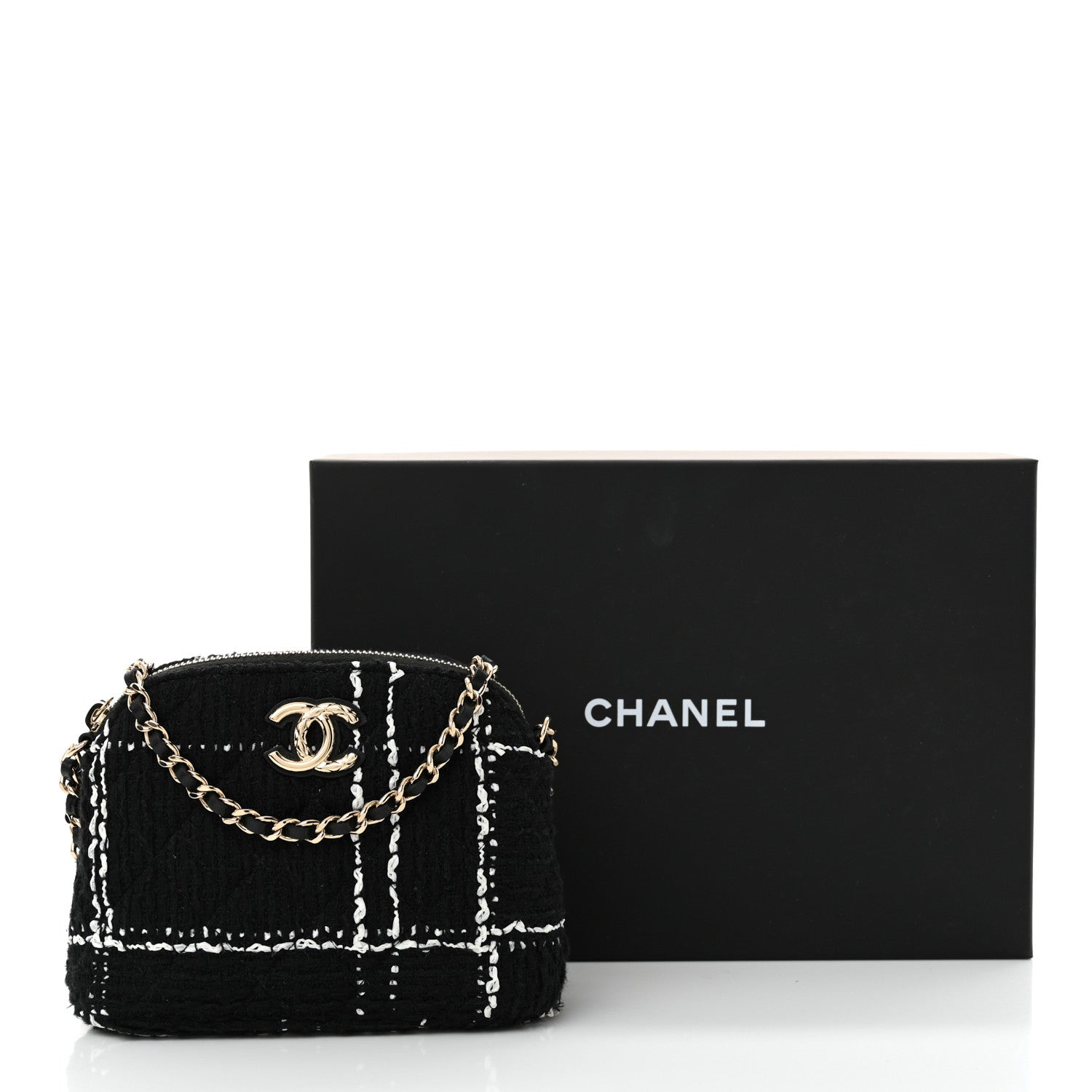 Chanel Tweed Quilted Mini Clutch With Chain Black White 14 of 14