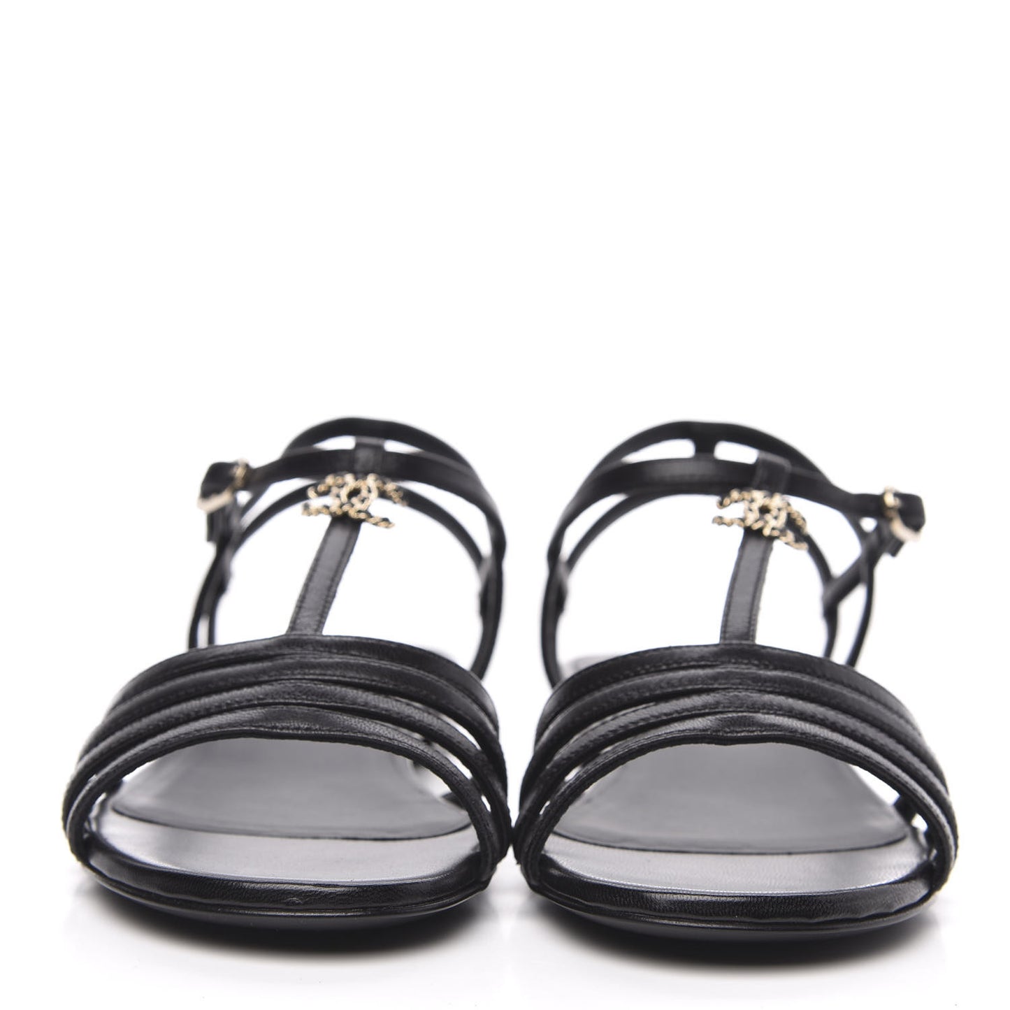 Calfskin CC Chain Sandals 37.5 Black